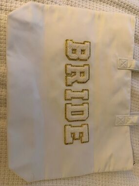 BRIDE White Tote Bag with Gold Glitter Lettering